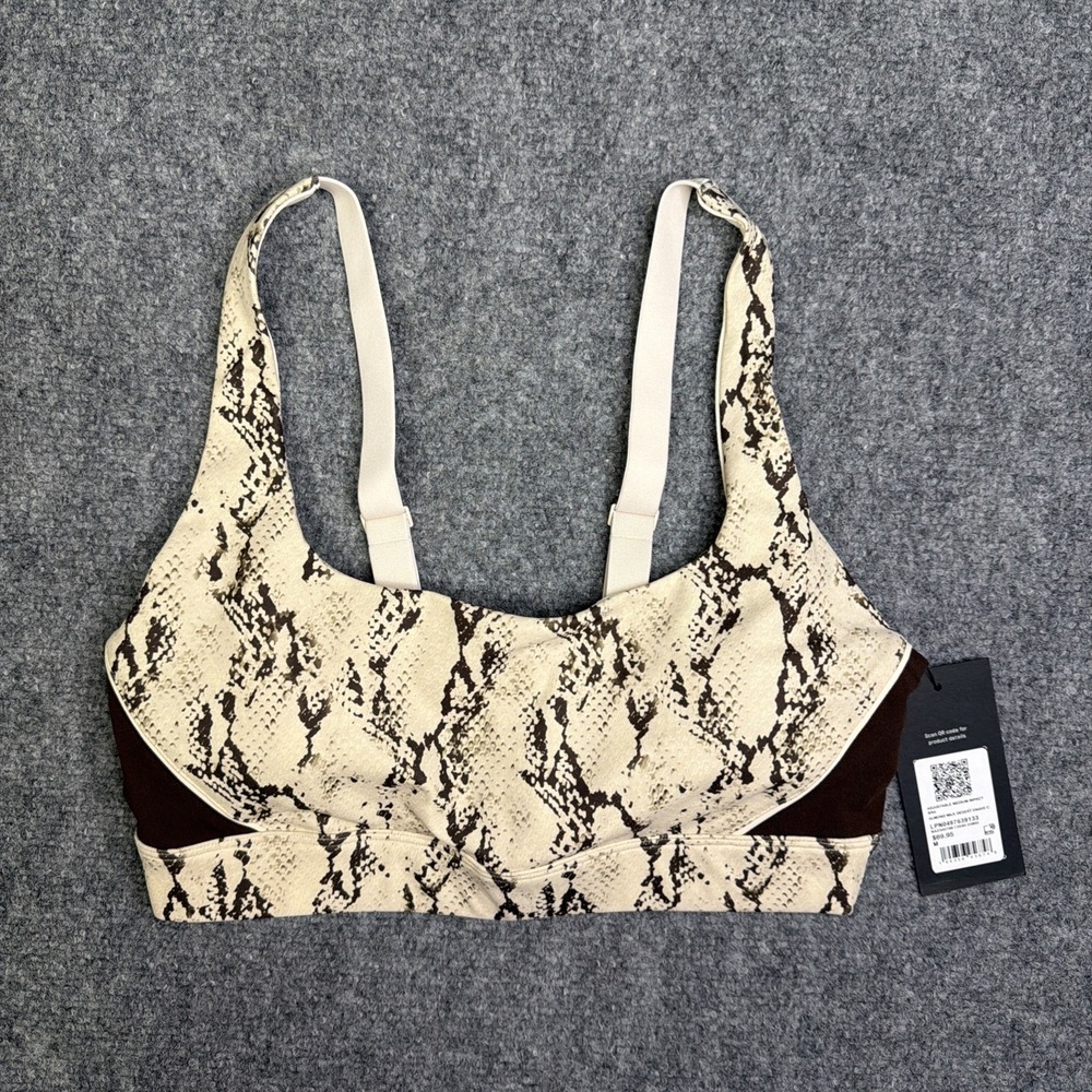 Women's Fabletics Adjustable Medium Impact Sports Bra Size Med. New Beige Snake
